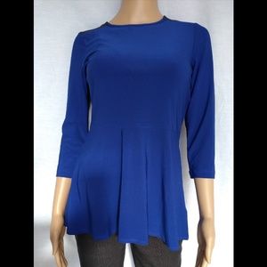 Attitudes by Renee blue Top w/ Faux Suede Detail
